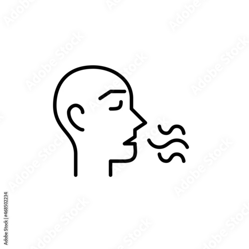 Bad breath vector line art pixel perfect icon. Unhealthy medical condition. Editable stroke