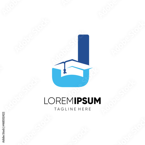 Letter J Graduation Hat Education Logo Design Vector Icon Graphic Emblem Illustration Background Template