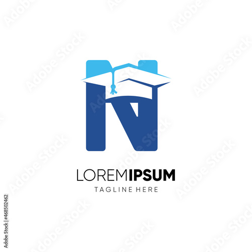 Letter N Graduation Hat Education Logo Design Vector Icon Graphic Emblem Illustration Background Template