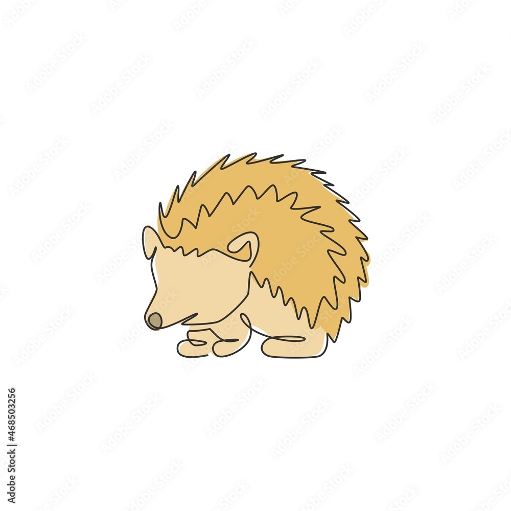 One continuous line drawing of cute little hedgehog for logo identity. Mini  funny spiky rodent animal concept for national zoo icon. Dynamic single  line graphic draw design vector illustration Stock Vector |
