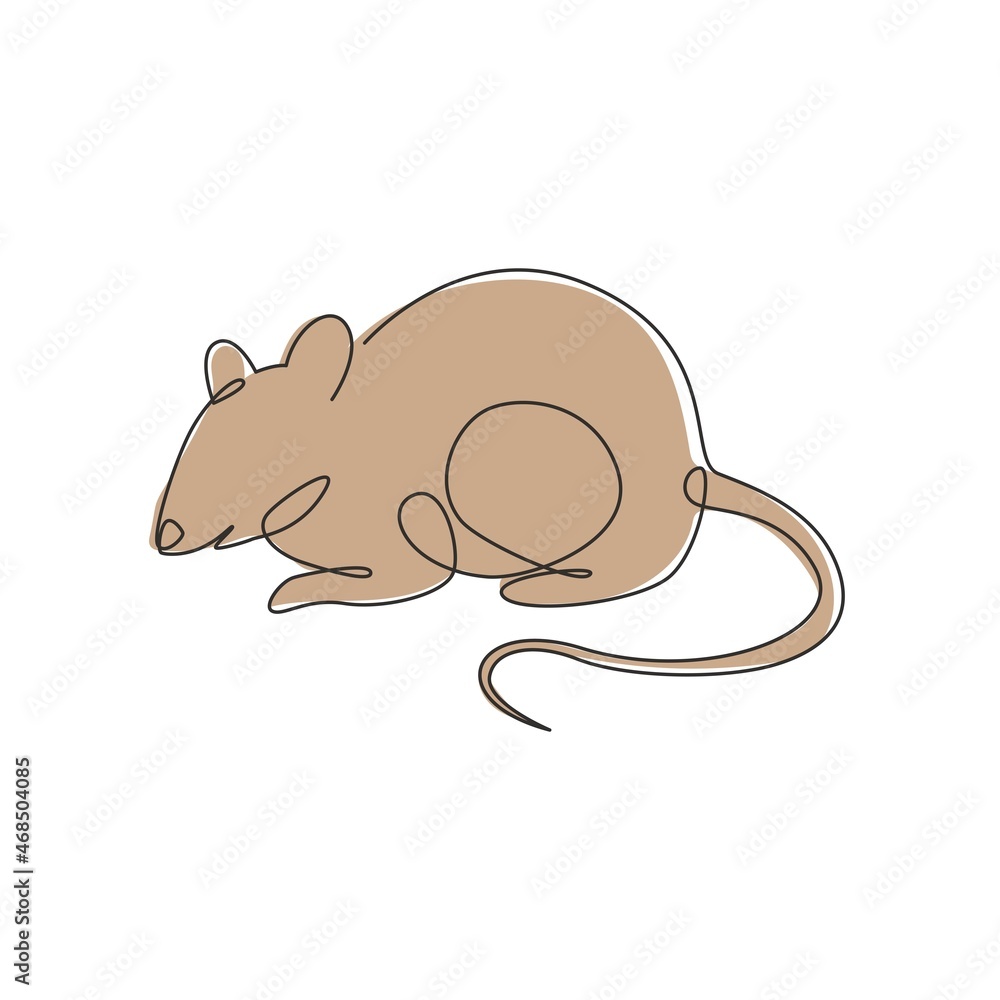 One continuous line drawing of cute adorable mouse for logo identity. Funny mice rodent animal mascot concept for pest control icon. Dynamic single line draw design vector graphic illustration One continuous line drawing of cute adorable mouse for logo identity. Funny mice rodent animal mascot concept for pest control icon. Dynamic single line draw design vector graphic illustration