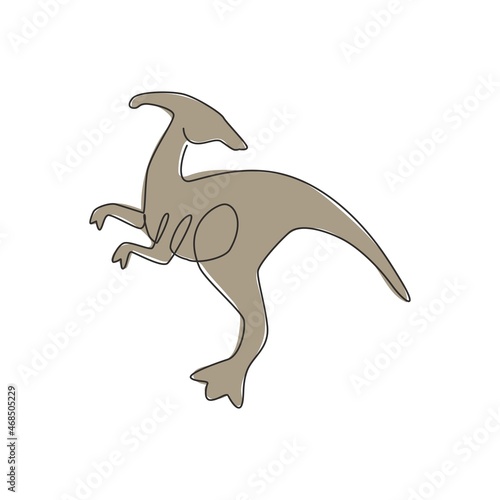One single line drawing of agile and fast parasaurolophus for logo identity. Dino animal mascot concept for prehistoric theme park icon. Dynamic continuous line draw design graphic vector illustration