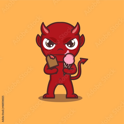 cute cartoon devil with ice cream. vector illustration for mascot logo or sticker