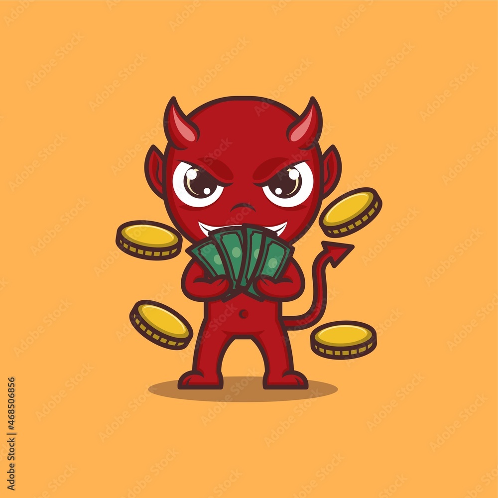 Αυτοκόλλητο cute cartoon devil rich and a lot of money