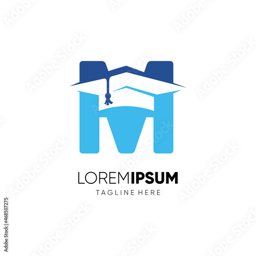 Letter M Graduation Hat Education Logo Design Vector Icon Graphic Emblem Illustration Background Template