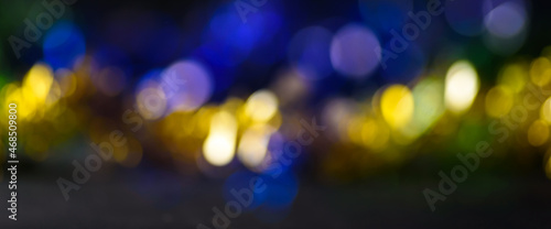 Abstract of bokeh blur banner background  green blue and gold color de focused