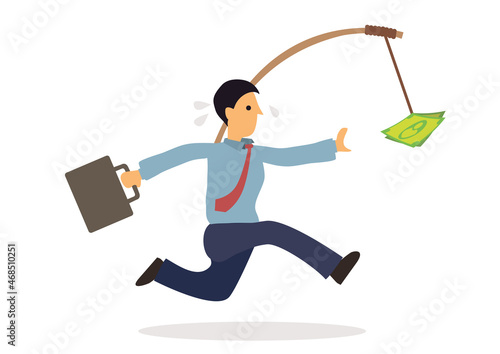 Businessman runs for money. Concept for rat race or greed.