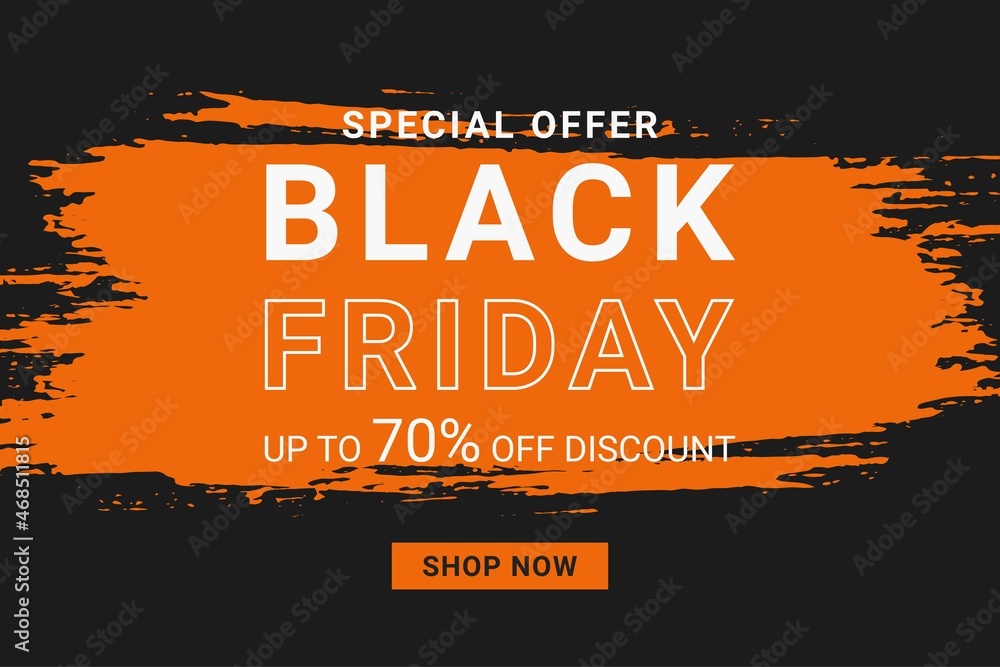 Black Friday sale template banner. Design with orange and black color.