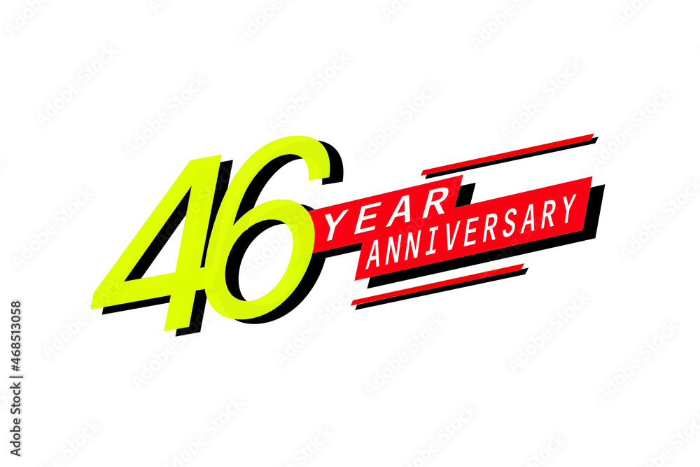 46 year anniversary, Speedy style Yellow color with Red block Ribbon on a white background for greeting, invitation, banner, birthday card - vector 46 year anniversary, Speedy style Yellow color with Red block Ribbon on a white background for greeting, invitation, banner, birthday card - vector