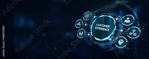 Business, Technology, Internet and network concept. Technology future. virtual display button: Customer Experience. 3d illustration