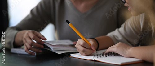 Fotografie, Obraz Female private tutor helping young student doing homework