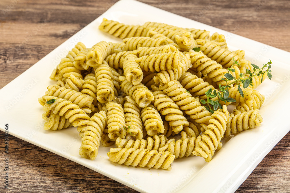 Italian pasta Fusilli with pesto Italian pasta Fusilli with pesto