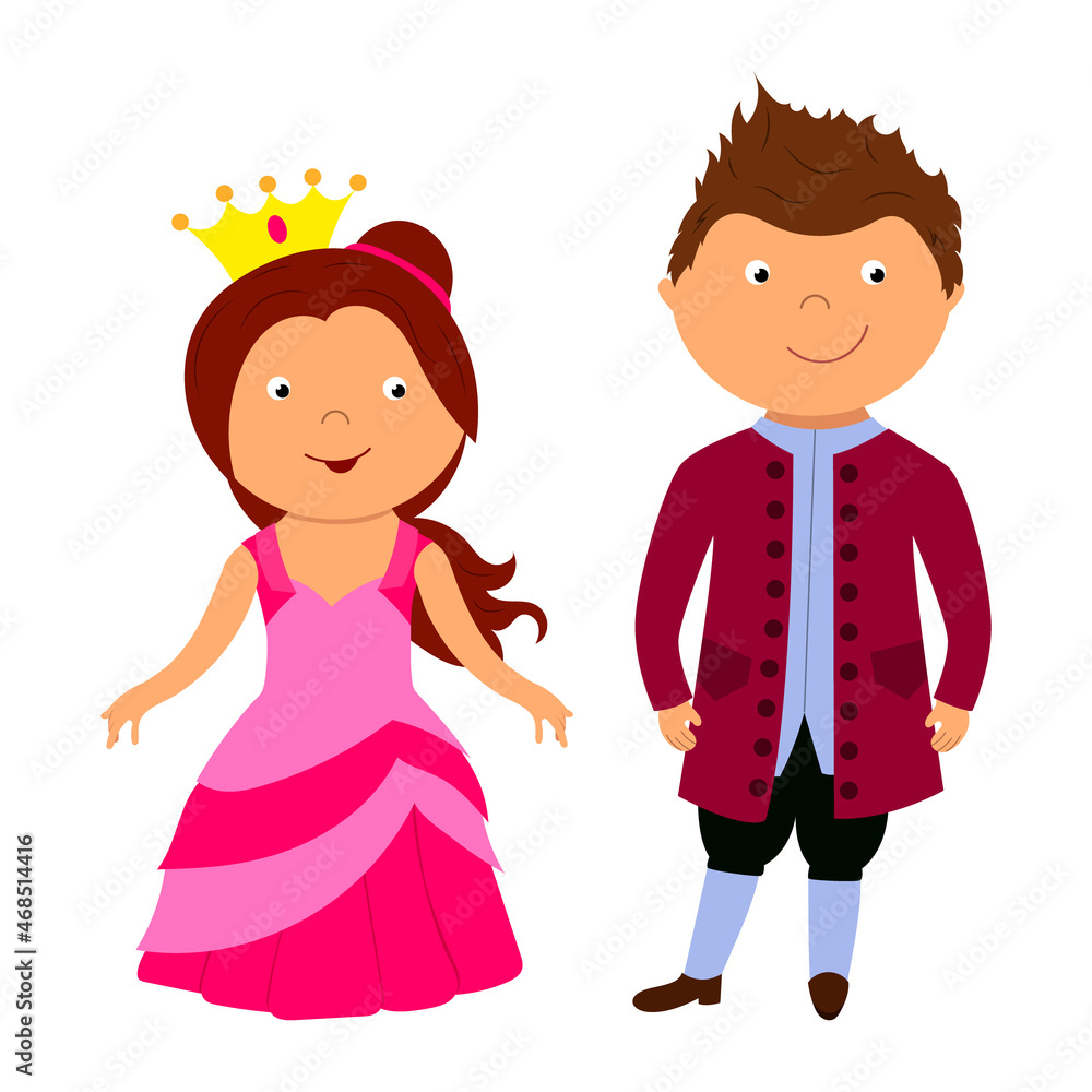 A beautiful fairy-tale princess and a prince in a crown and a fancy dress. Children's illustration for printing A beautiful fairy-tale princess and a prince in a crown and a fancy dress. Children's illustration for printing