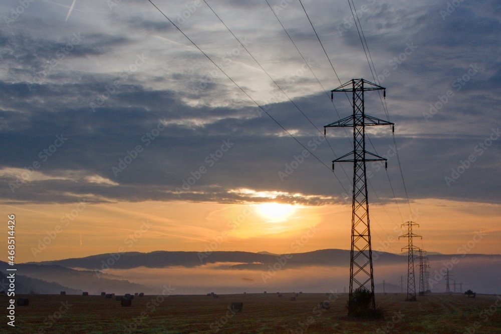 power lines at sunset