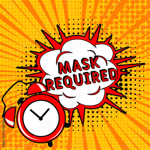 Mask required. Comic book explosion with text - Mask required. Interesting facts symbol. Vector bright cartoon illustration in retro pop art style. Can be used for business, marketing and advertising