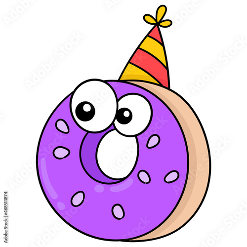 birthday party cute donuts, doodle icon image kawaii