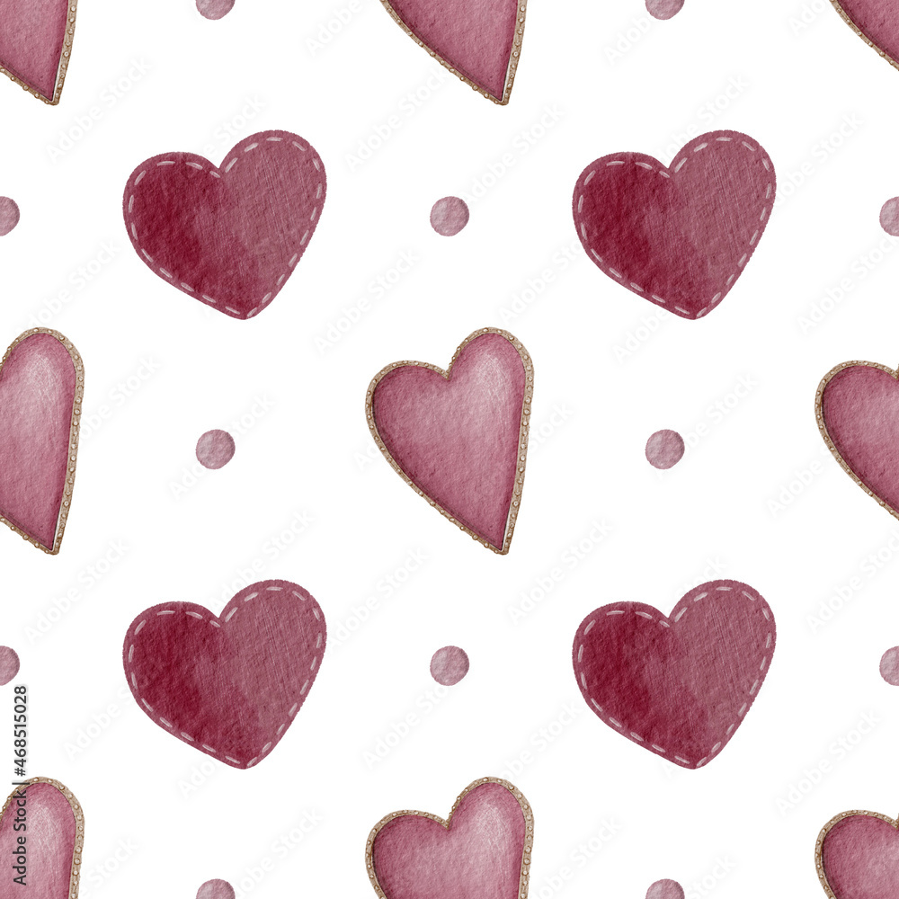 Seamless pattern with illustrations of pink hearts. Pattern for Valentine day, decor, textile, wrapping paper, cards. 