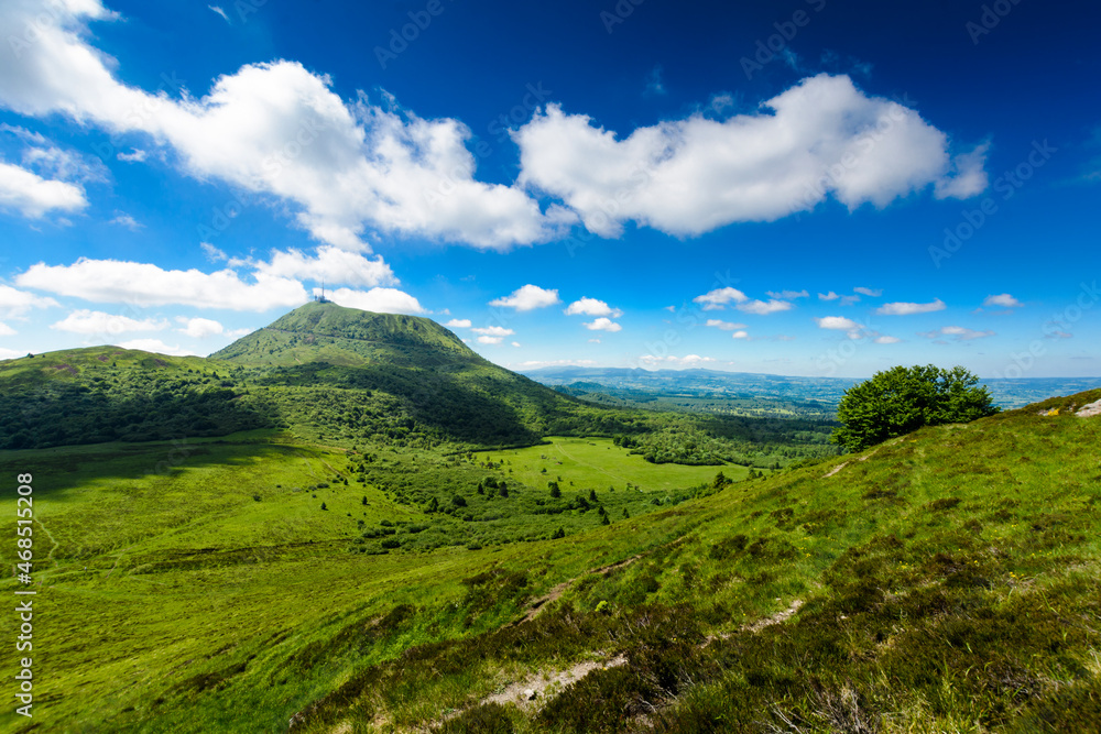 Puy de Dome mountain and Auvergne landscape