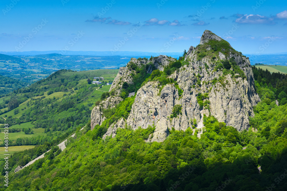 Tuiliere rocks and mountains in Auvergne landscape