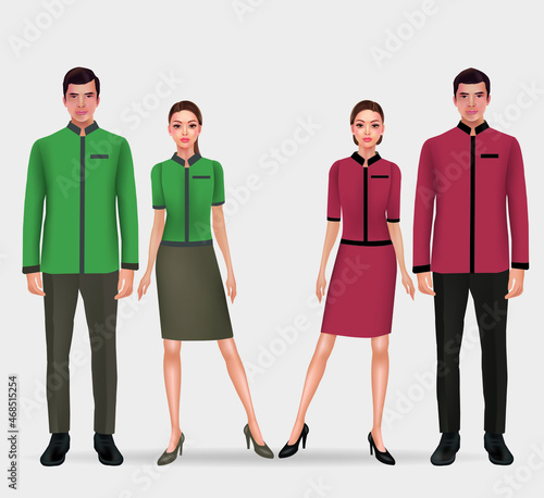 Set of isolated characters, hotel staff, administrator, animator, barman, maid, director, concierge, porter, registration statement in flat style for websites, printed materials.
