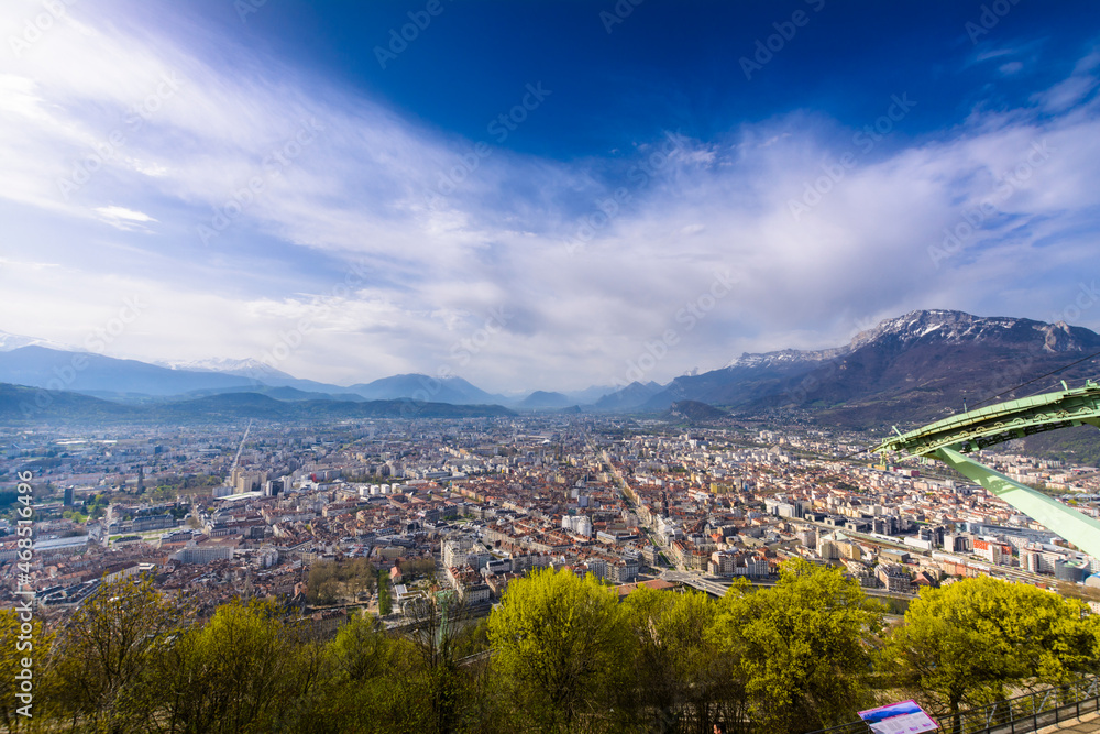 Grenoble city seeing from Bastille viewpoint in France