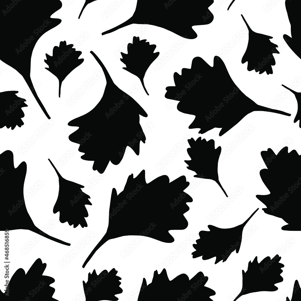 Black leaves on a white background. Vector seamless pattern. Doodle illustration. Black leaves on a white background. Vector seamless pattern. Doodle illustration.