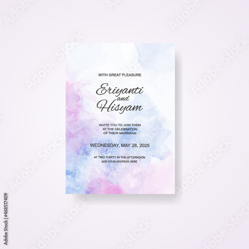 Watercolor wedding invitation card. Beautiful wedding card watercolor with splash.