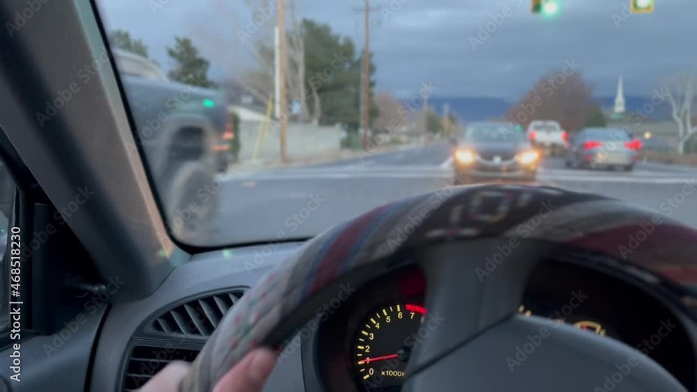 POV driving car, turning at intersection POV driving car, turning at intersection