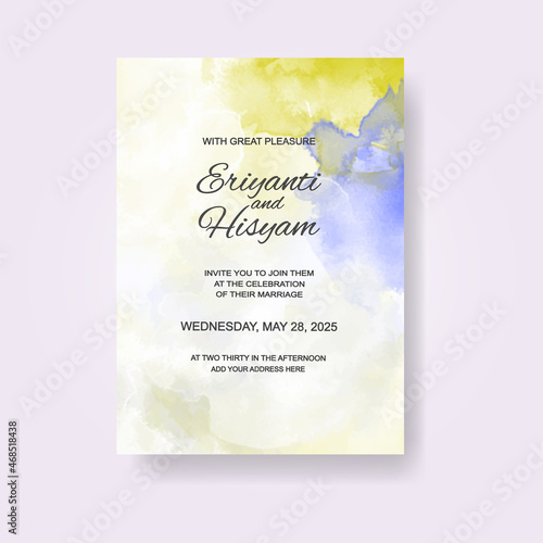 Watercolor wedding invitation card. Beautiful wedding card watercolor with splash. © REZI
