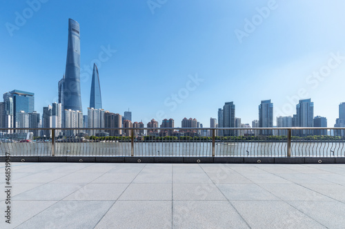 empty floor foreground with shanghai cityscape © chungking