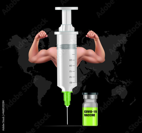 Medical bottle with vaccine and syringe .