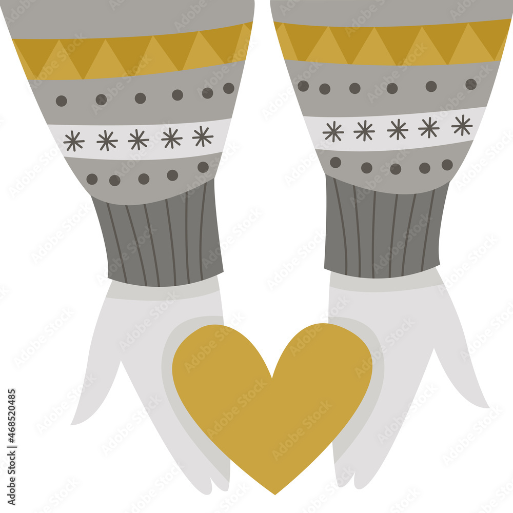 Hands holding the heart. Cute christmas illustration. Vector illustration. In minimalist style.