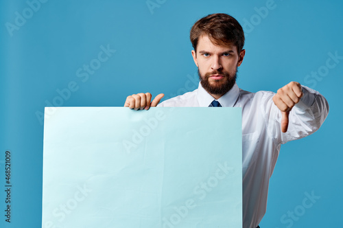 businessmen blue banner copy-space advertising presentation blue background