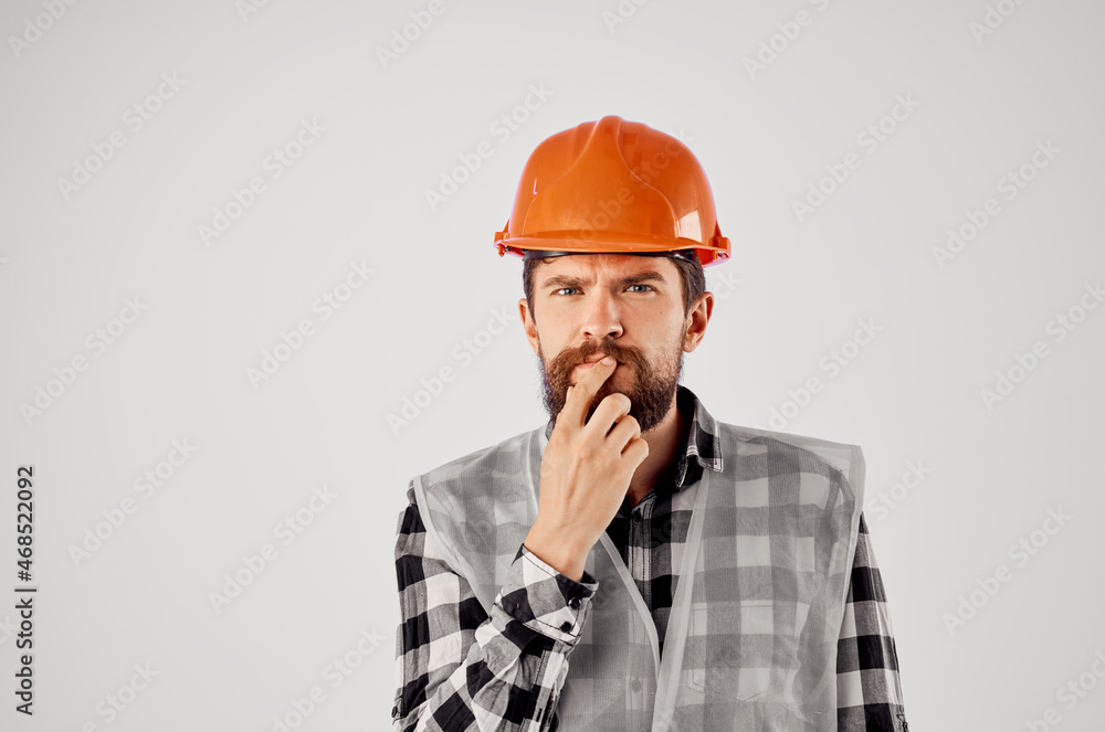 emotional man in working uniform construction building profession Studio emotional man in working uniform construction building profession Studio