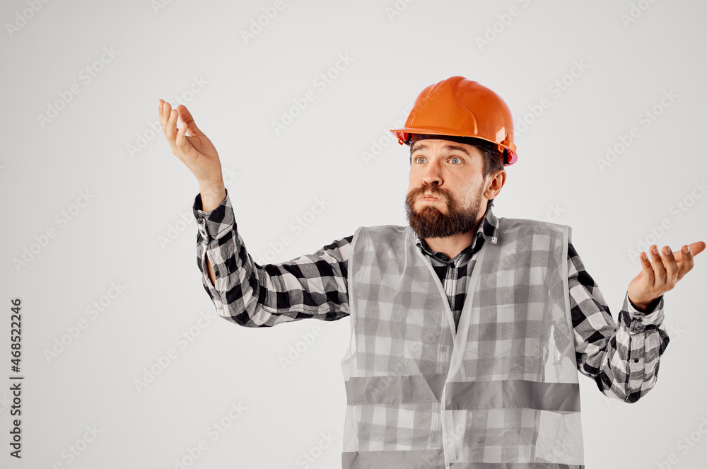 emotional man Construction industry work hand gestures Studio emotional man Construction industry work hand gestures Studio