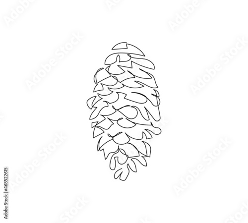 Pine cone one line art. Continuous line drawing of new year, freezing, holidays, christmas, traditional, pine cone, nuts, decor, winter, pine, spruce.