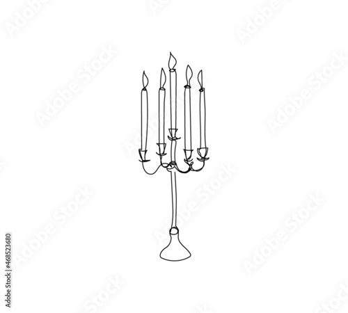 Candle holder and candles one line art. Continuous line drawing of new year holidays, christmas, traditional, candelabrum, illumination, lighting.