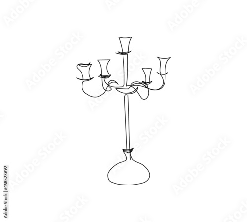Antique candelabrum for five candles one line art. Continuous line drawing of new year holidays, christmas, traditional, candle holder, illumination, lighting.