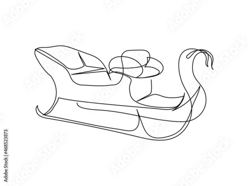 Santa sleigh one line art. Continuous line drawing of new year holidays, christmas, traditional, decor, winter carriage, sledge, winter, magic.