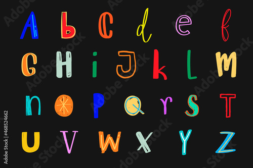 Letters vector font doodle style colorful set