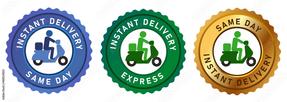 emblem tag label express same day delivery express badgesend with bike motor cycle gold green blue
