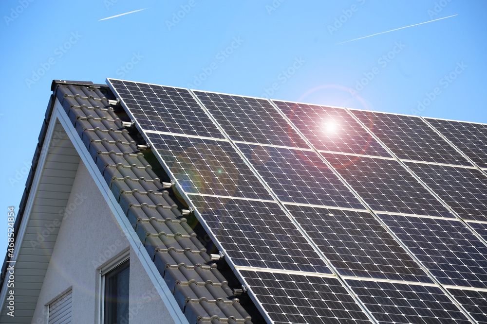 Single family house with solar system or photovoltaic system Single family house with solar system or photovoltaic system