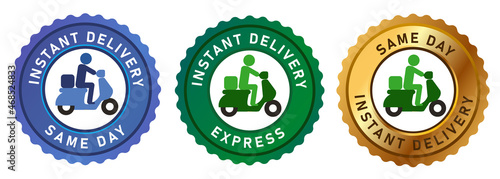 emblem tag label express same day delivery express badgesend with bike motor cycle gold green blue