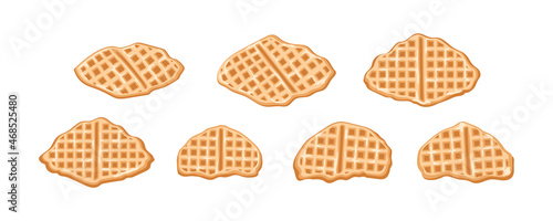 Croffles set. Sweet waffles collection in different shapes. Vector illustration with baked dessert. Isolated food element.