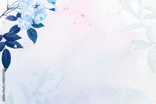 Flower background blue border vector, remixed from vintage public domain images