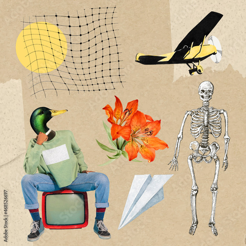 Retro collage aesthetic element set, vector illustration collage mixed media art