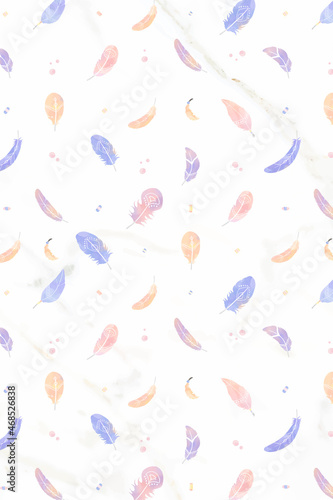 Pastel Bohemian feather pattern vector background