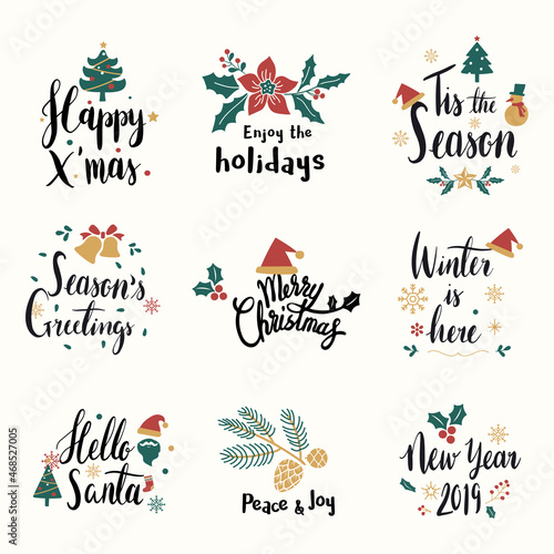Set of Christmas greeting badge vectors