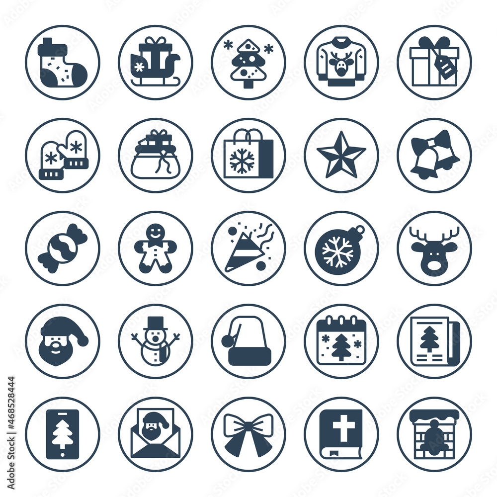 Circle glyph icons for merry christmas.