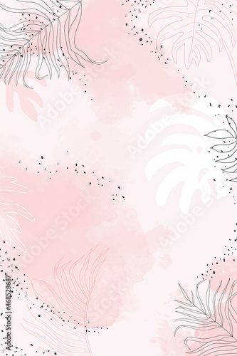 Pink leafy watercolor background vector